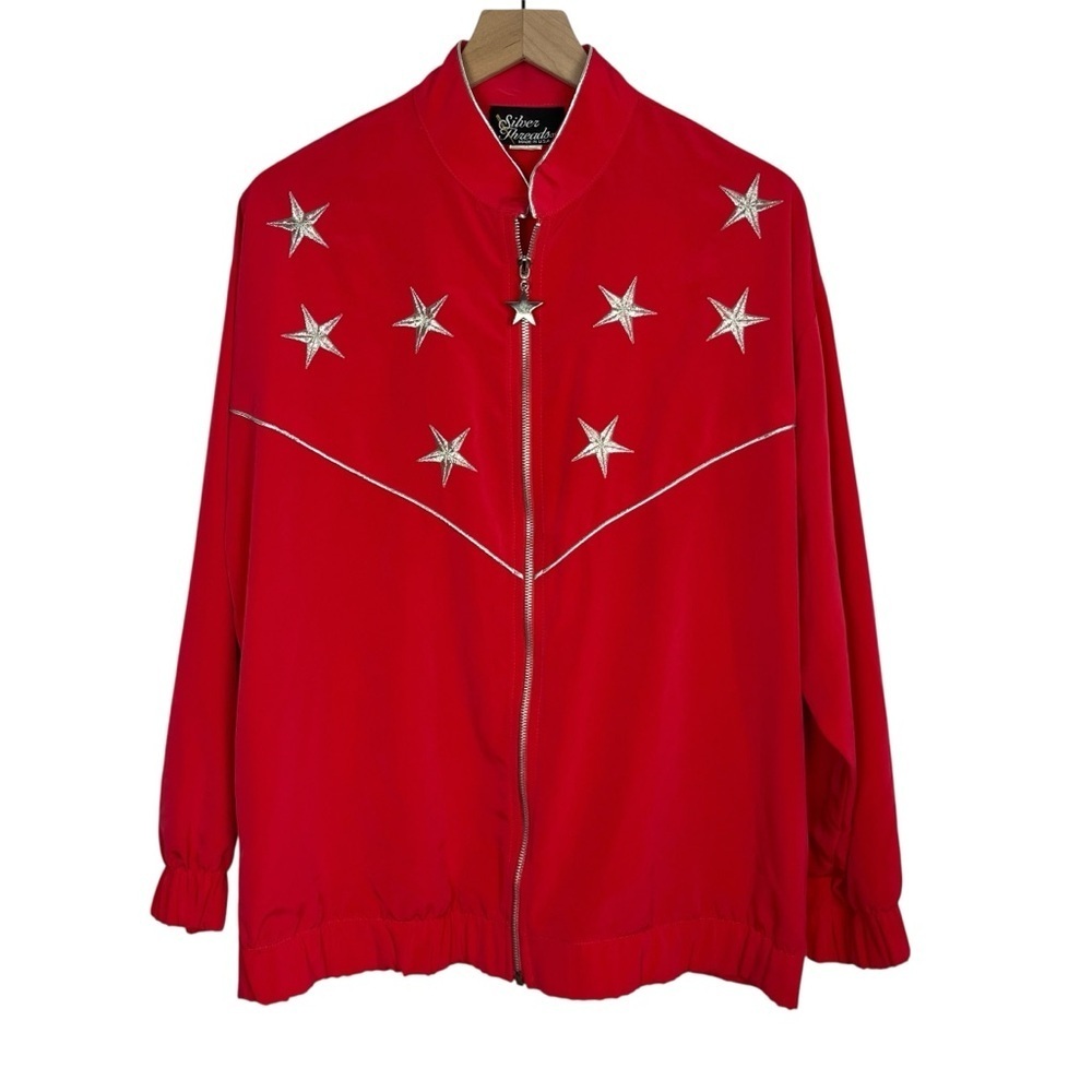 VTG Silver Threads Women's Embroidered Stars Full Zip Red Jacket M USA Country